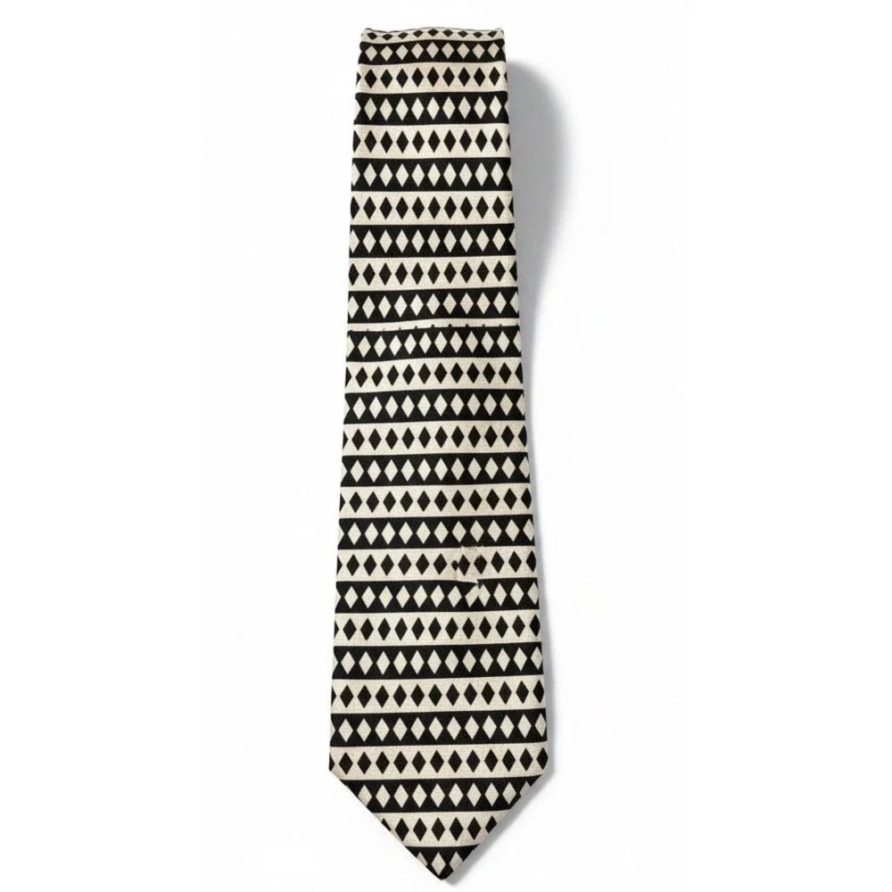 Vintage Tongue‎ Tied Tom McLellon Silk Tie Geometric Black Cream